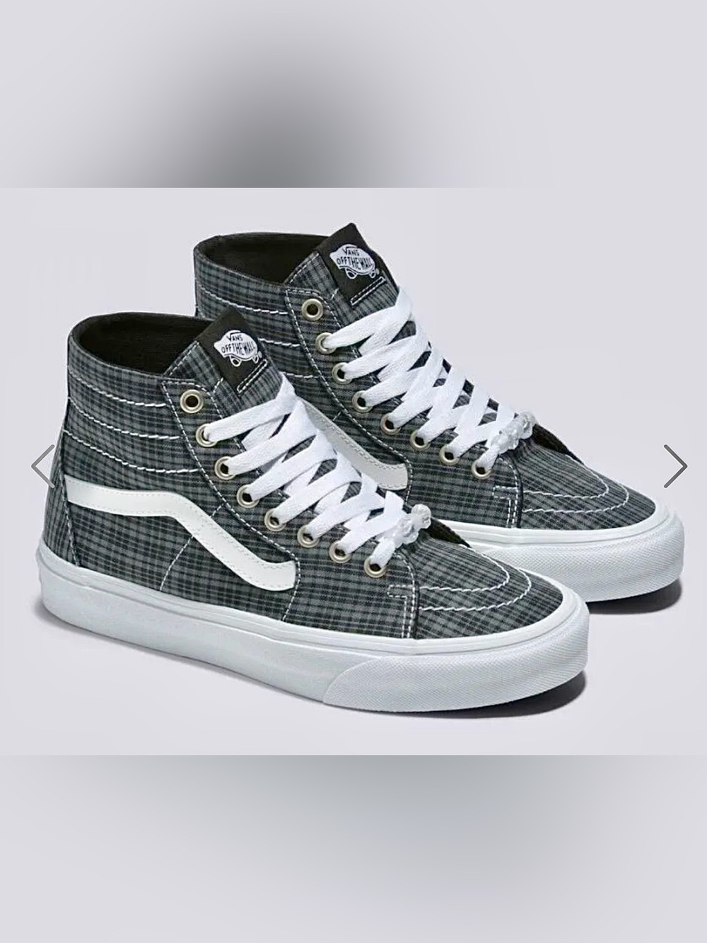 Vans Men's Sk8-Hi High-Top Sneakers - Gray Plaid with White Stripe